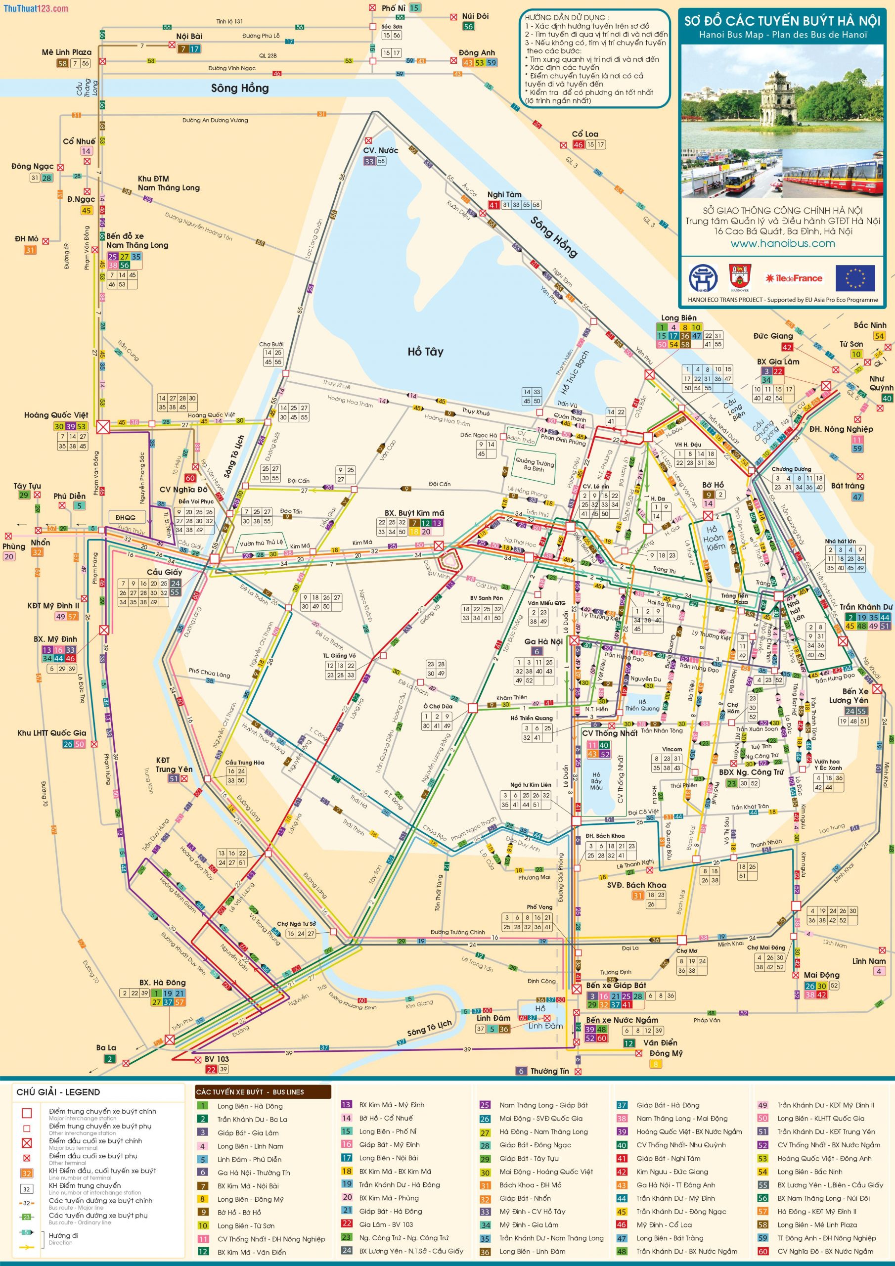 Bản đồ các tuyến xe Bus trên địa bàn Hà Nội
